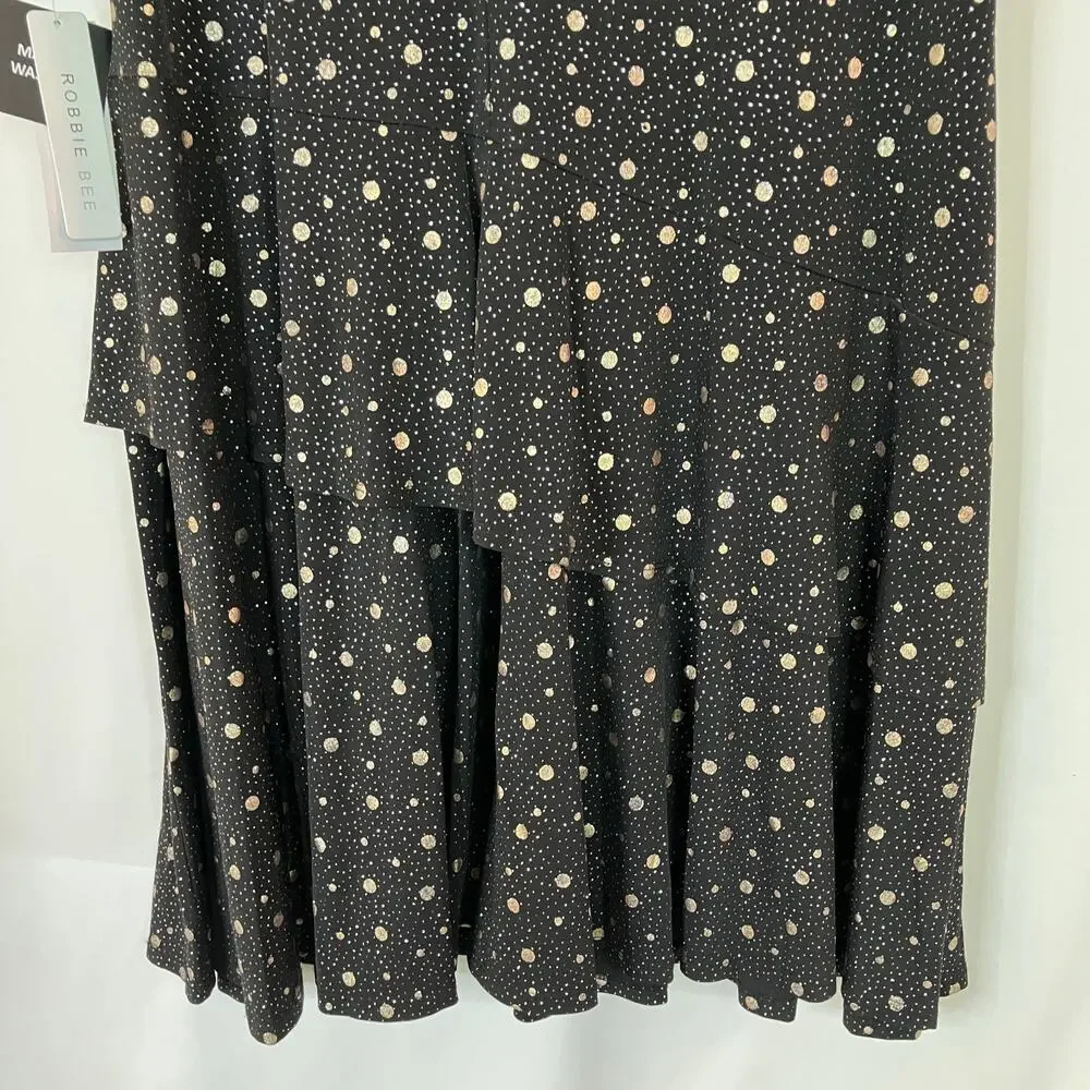 Robbie Bee | Black Gold Metallic Dot Layered Ruffle Dress NWT Womens XL - Picture 10 of 11